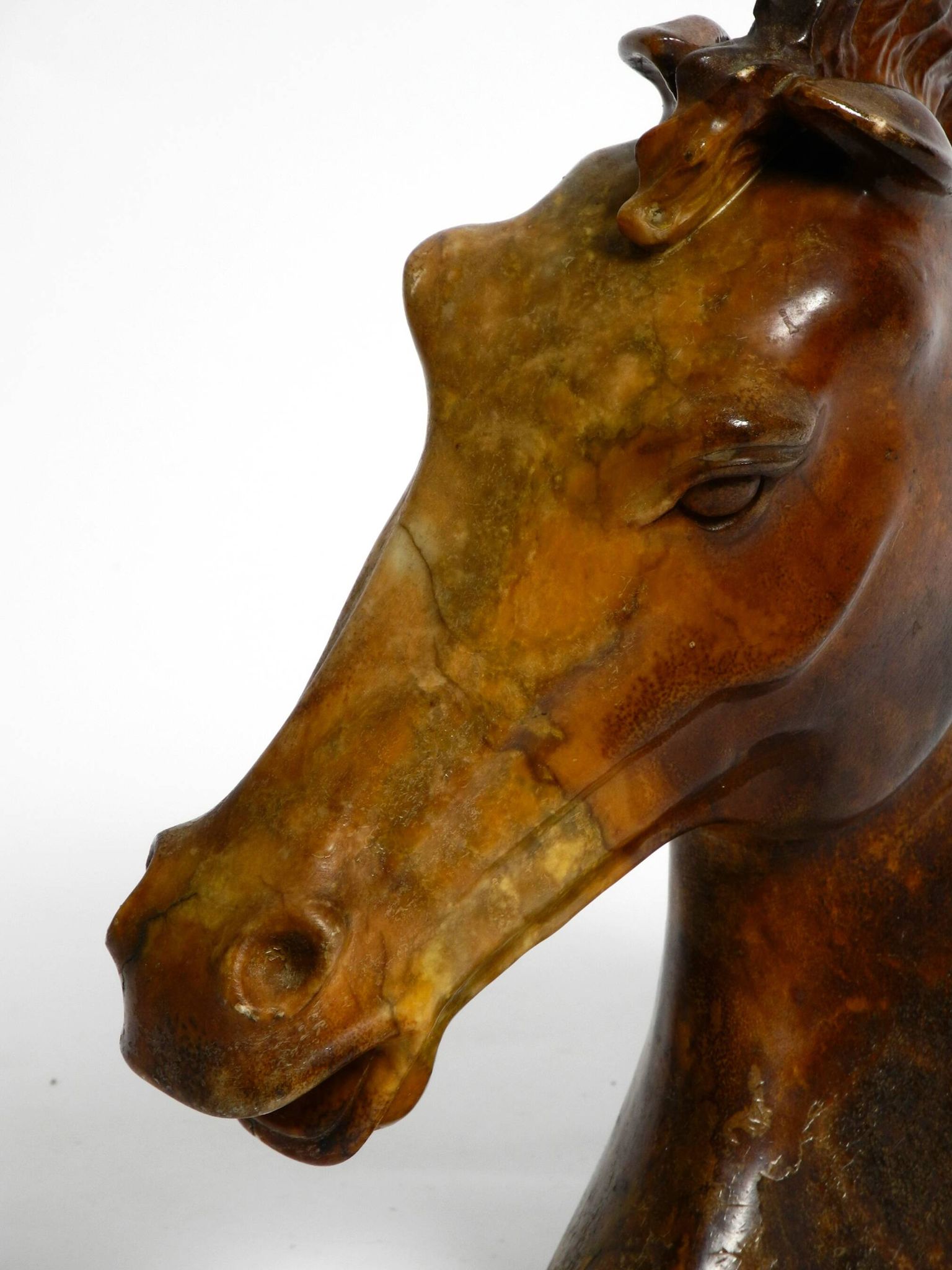 Decorative heavy lifelike 1960's horse head sculpture in brown soapstone