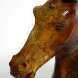 Decorative heavy lifelike 1960's horse head sculpture in brown soapstone
