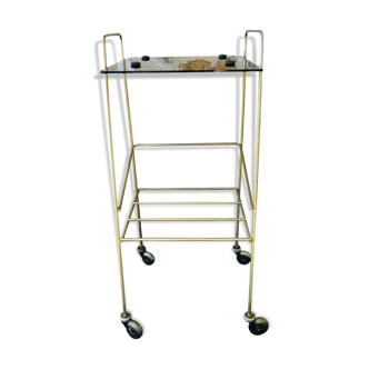 Vintage side table in brass and smoked glass, 1960