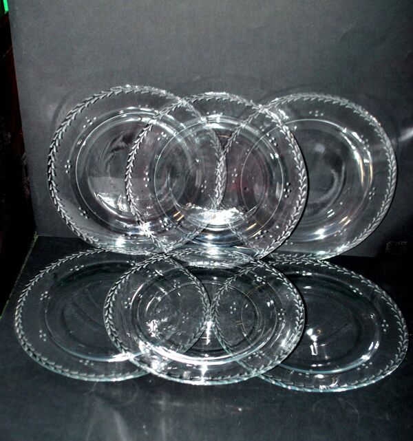 Lot assiettes présentation en verre – 6 grandes assiettes vintage gravées 31cm