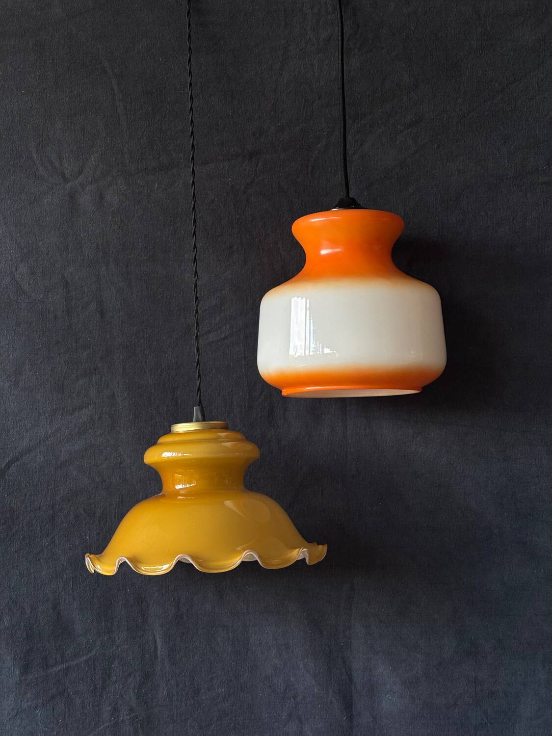 Vintage orange and white opaline pendant light from the 1960s