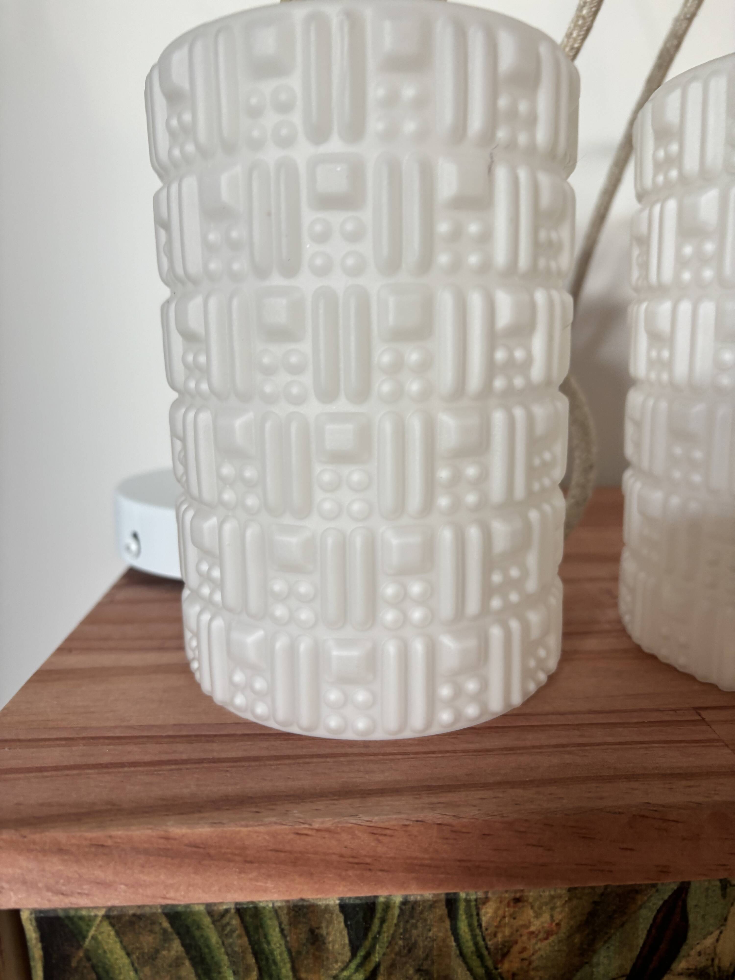 Set of three white Scandinavian opaline pendant lights