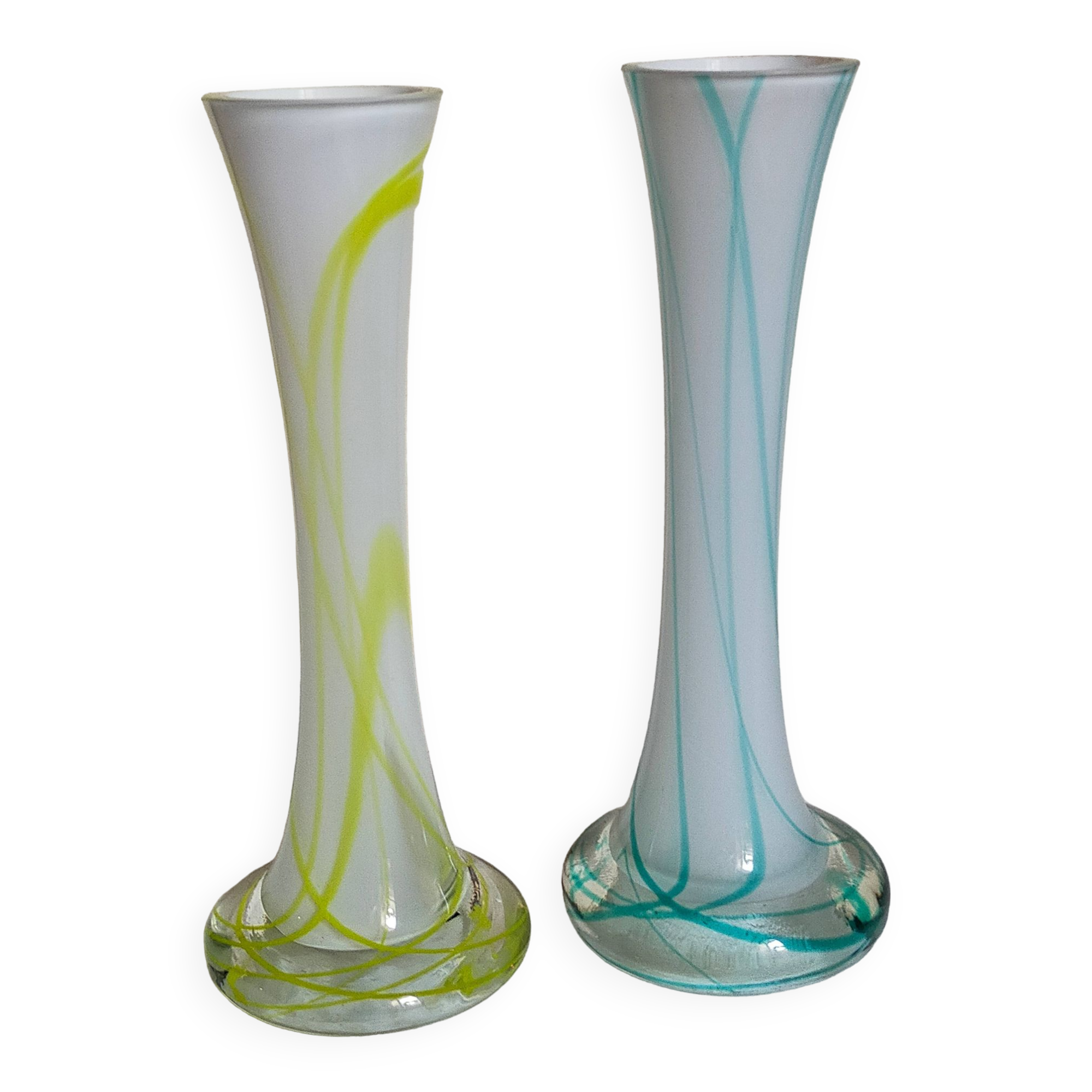 Duo of makora blown glass soliflores (krosno, poland) 1970s