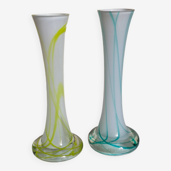 Duo of makora blown glass soliflores (krosno, poland) 1970s