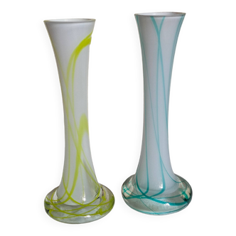 Duo of makora blown glass soliflores (krosno, poland) 1970s