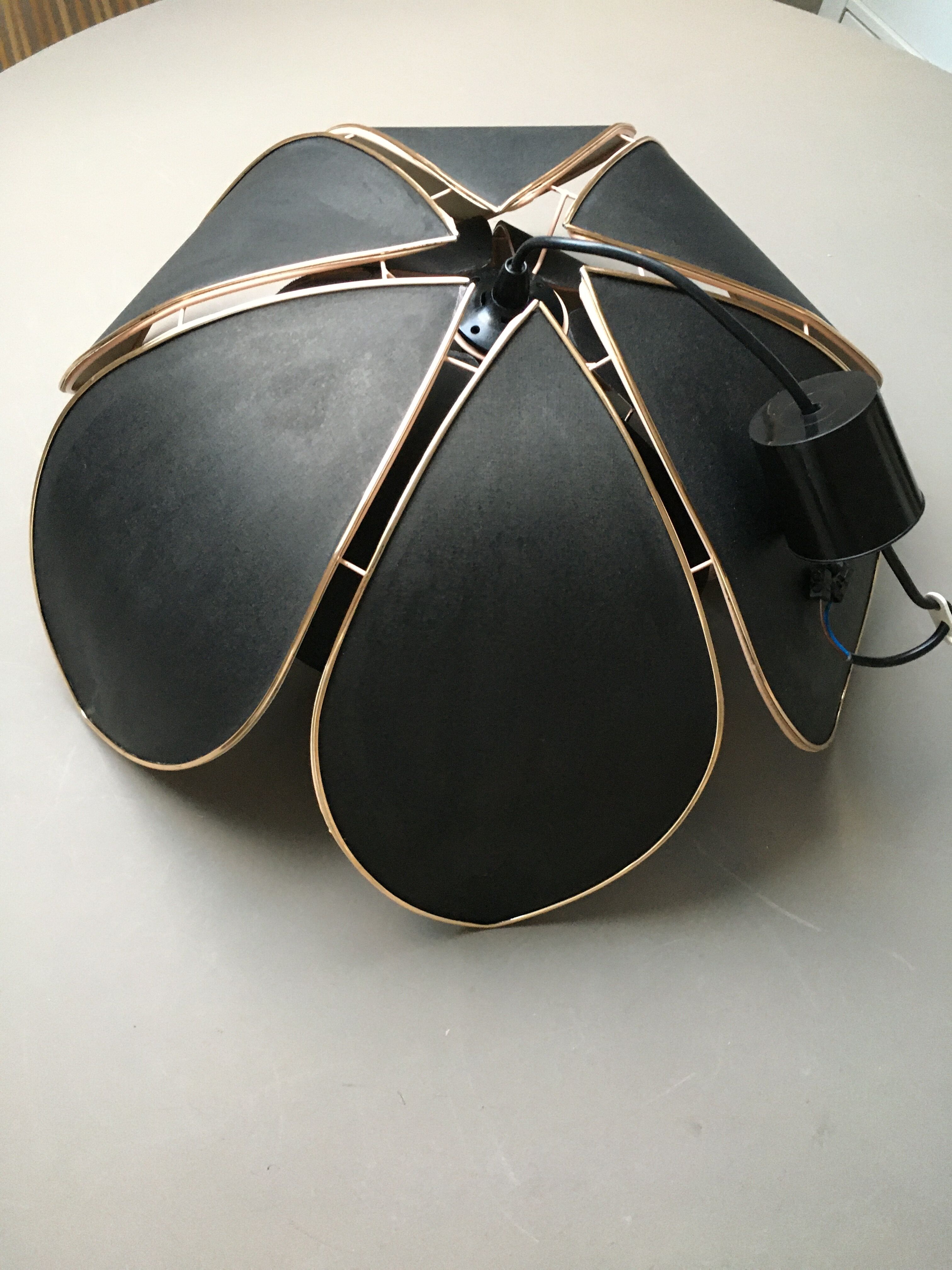 Black fabric flower and gold liseret hanging lamp