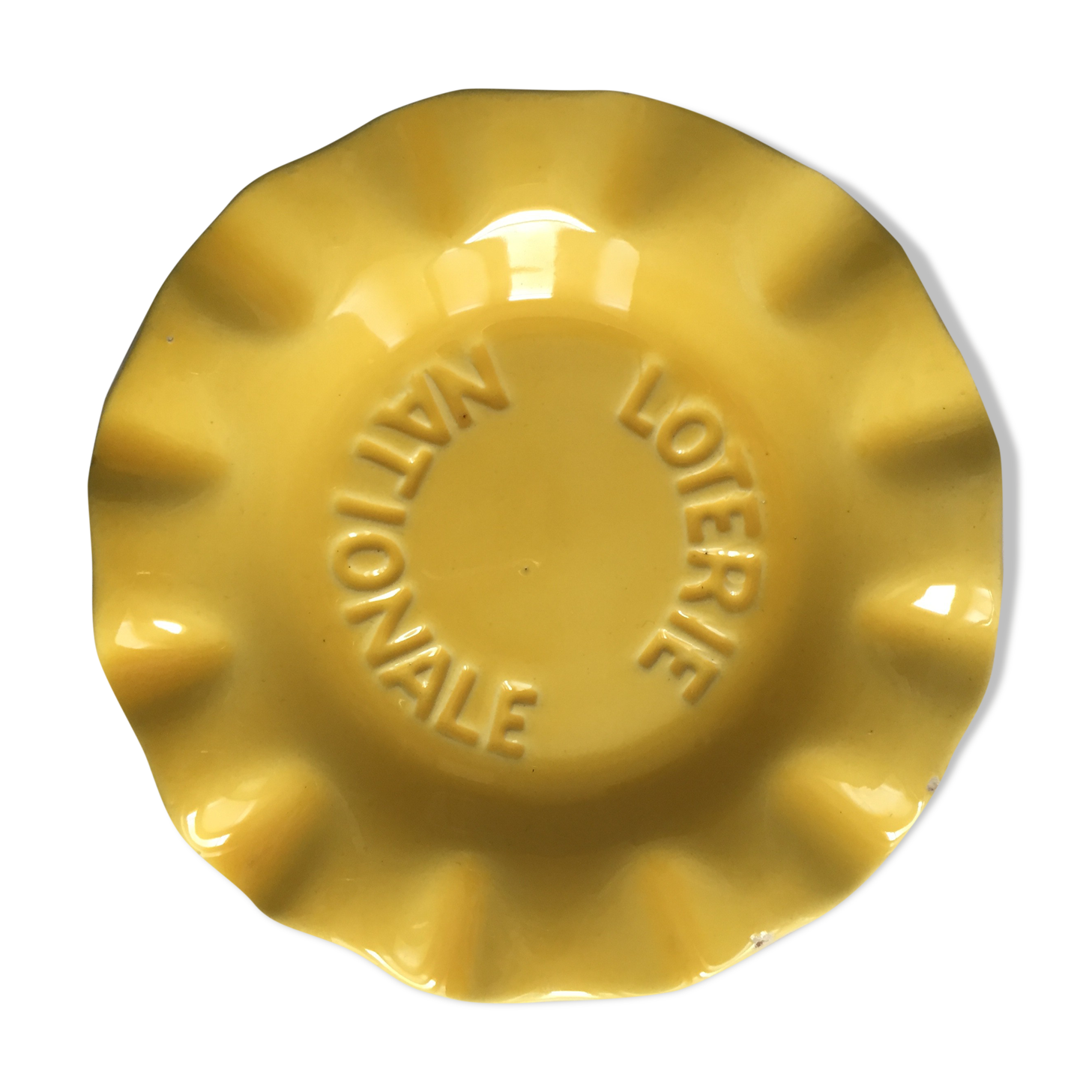 Yellow National Lottery ceramic ashtray