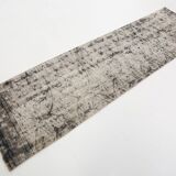 Tapis de course turc vintage en laine douce délavée, bleu marine, 2x9