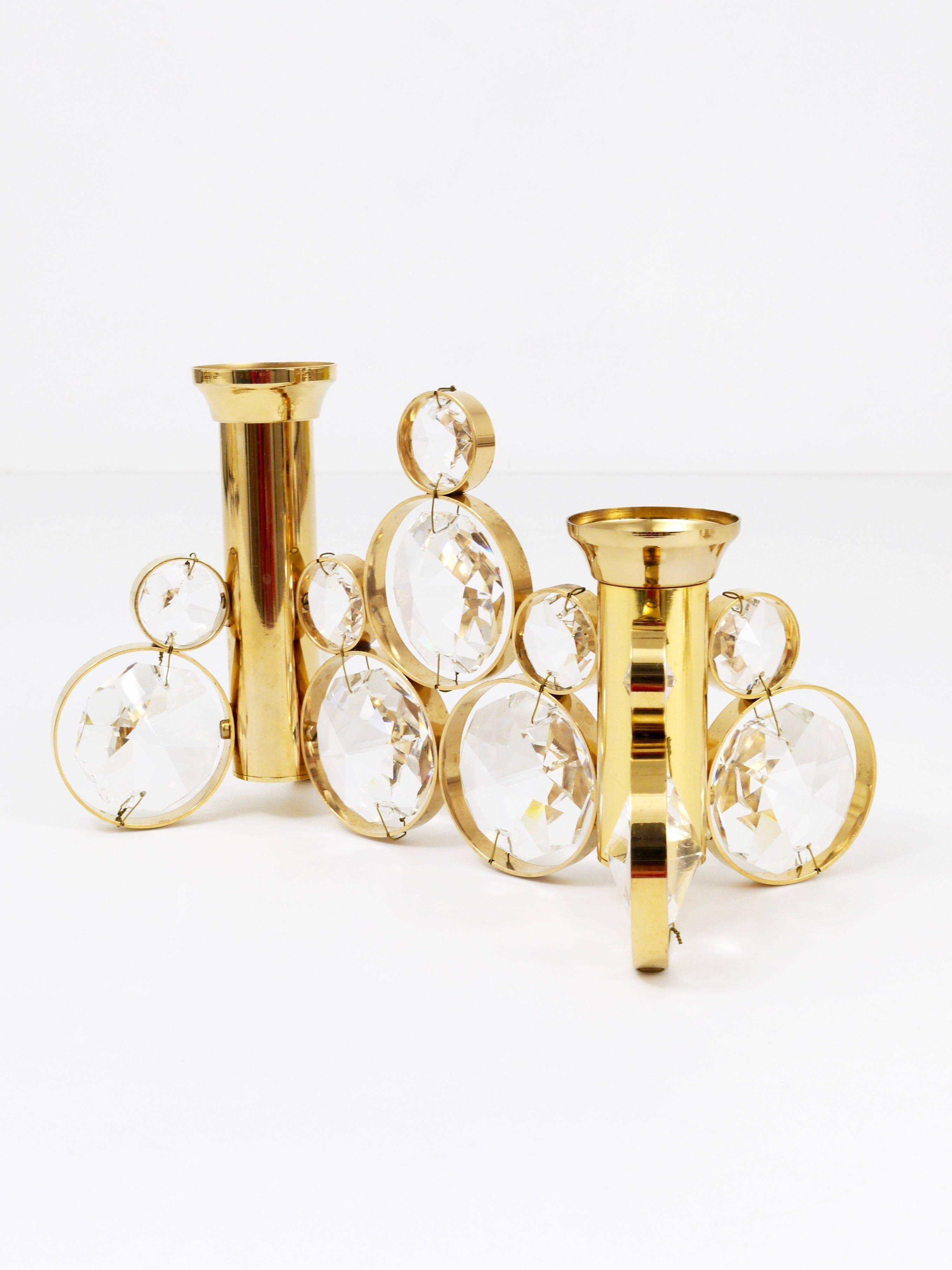 Palwa Gaetano Sciolari style porte-bougies en laiton et cristal, années 1970