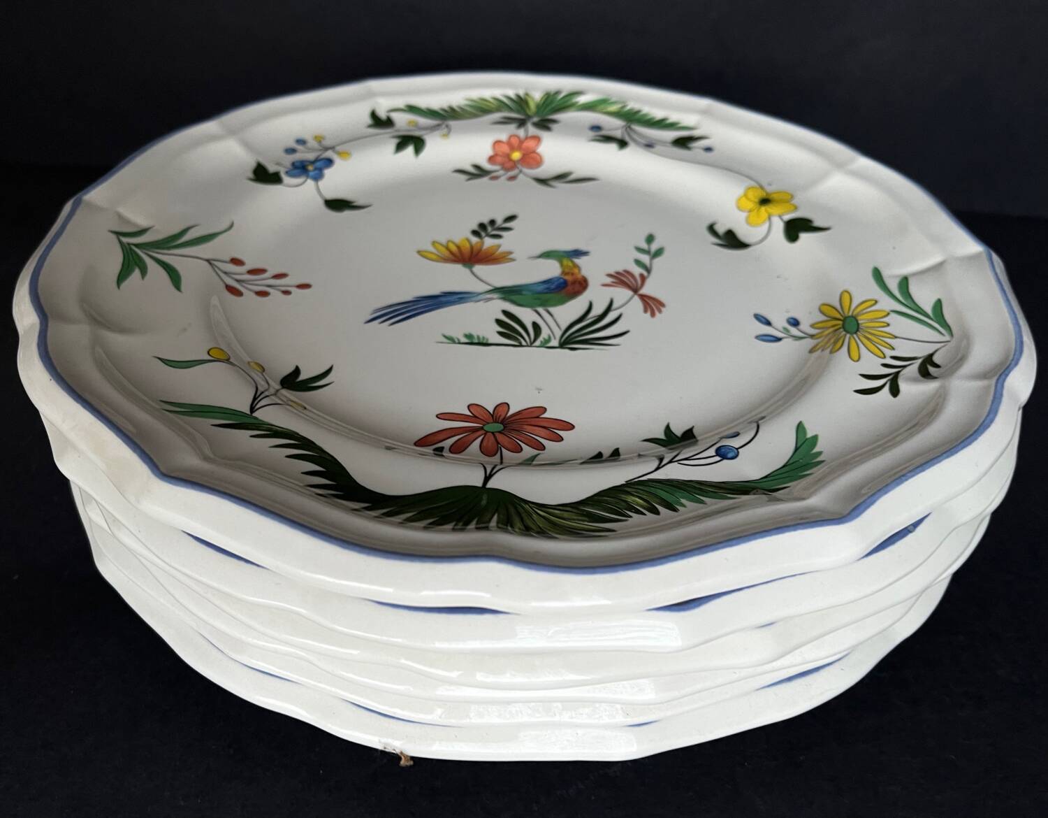 6 assiettes plates gien oiseaux de paradis