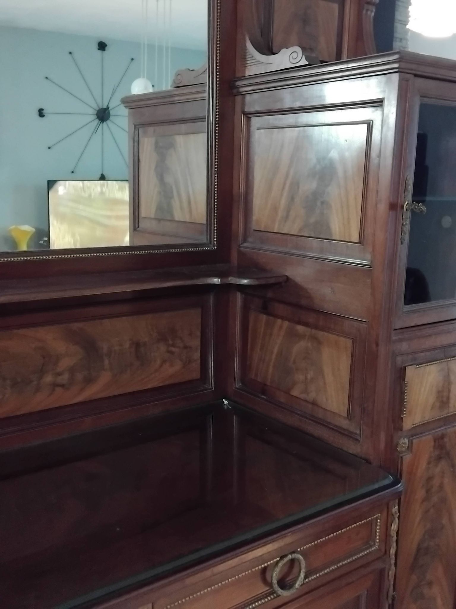 Ancien grand meuble cabinet louix xvi vitrine miroir