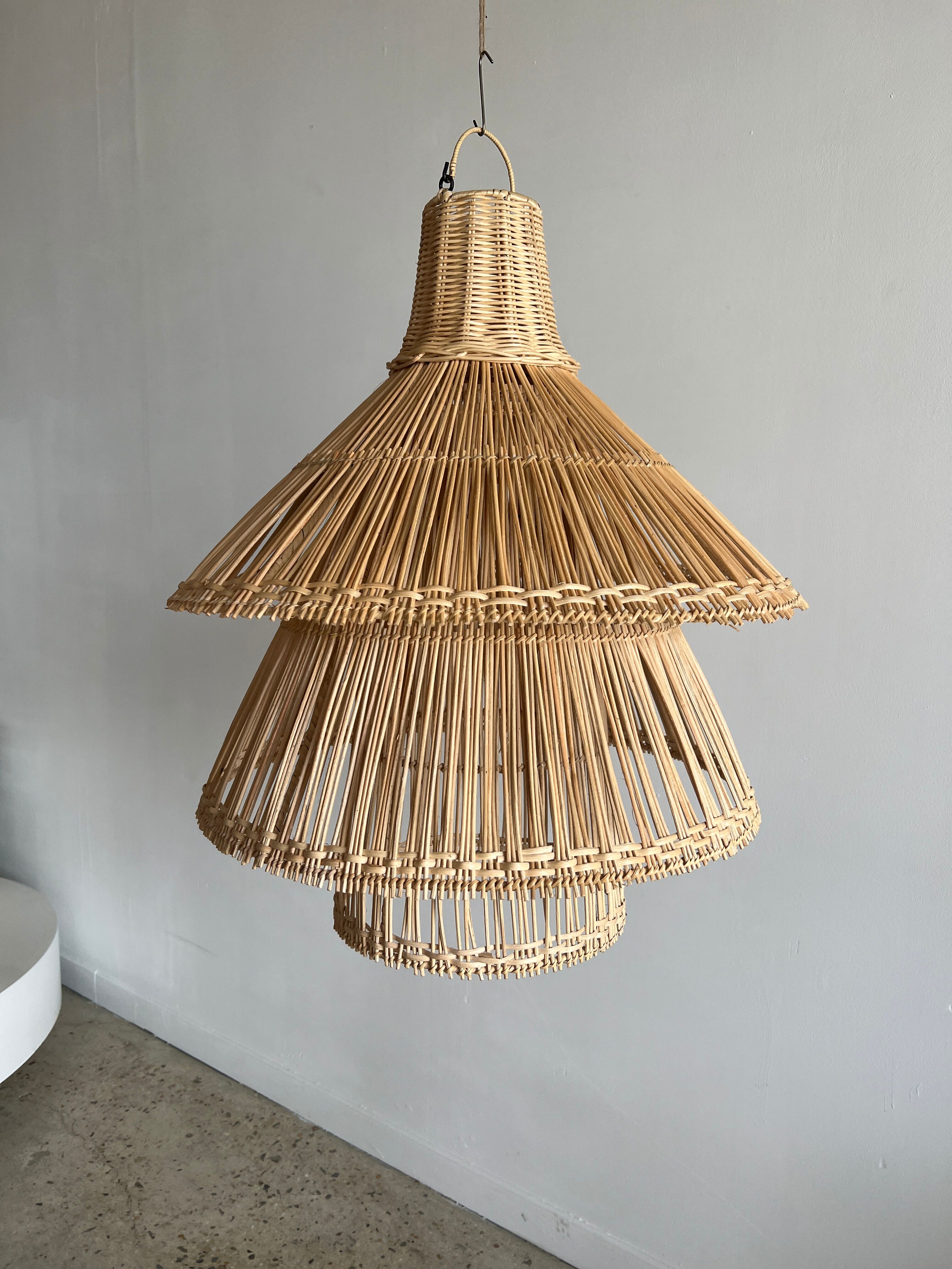 Rattan pendant lamp or light in the shape of an Asian lantern