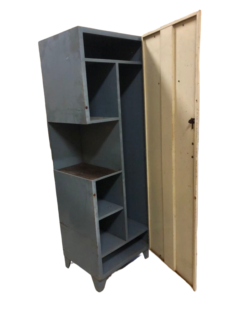 Old metal cabinet 4 shelves and hospital cloakroom
