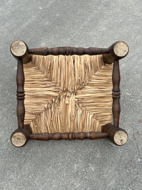 Chaise basse en chêne et paille design vintage années 60