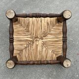 Low chair in oak and straw vintage design 60s