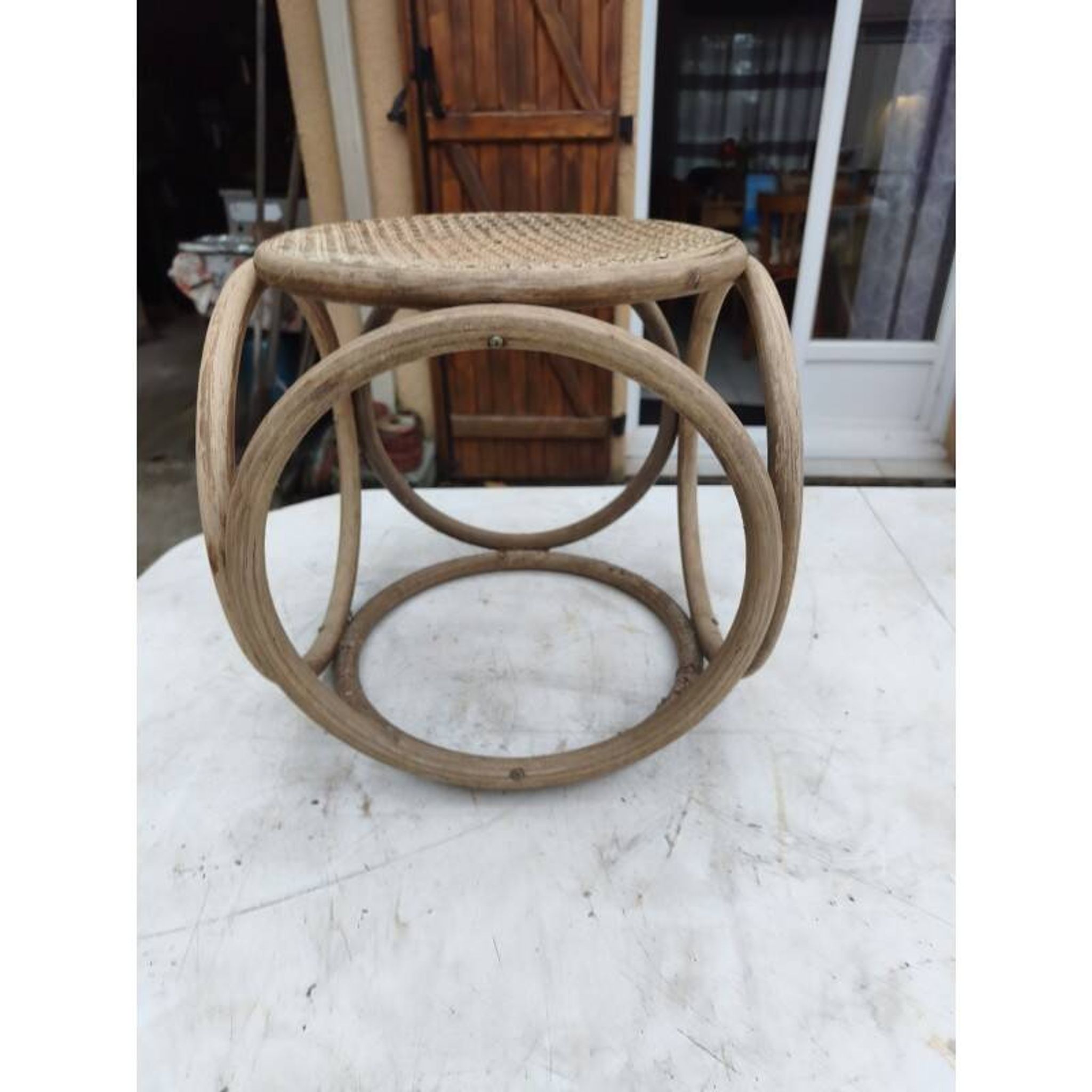 Pouf 1900 bois courbé hêtre et cannage