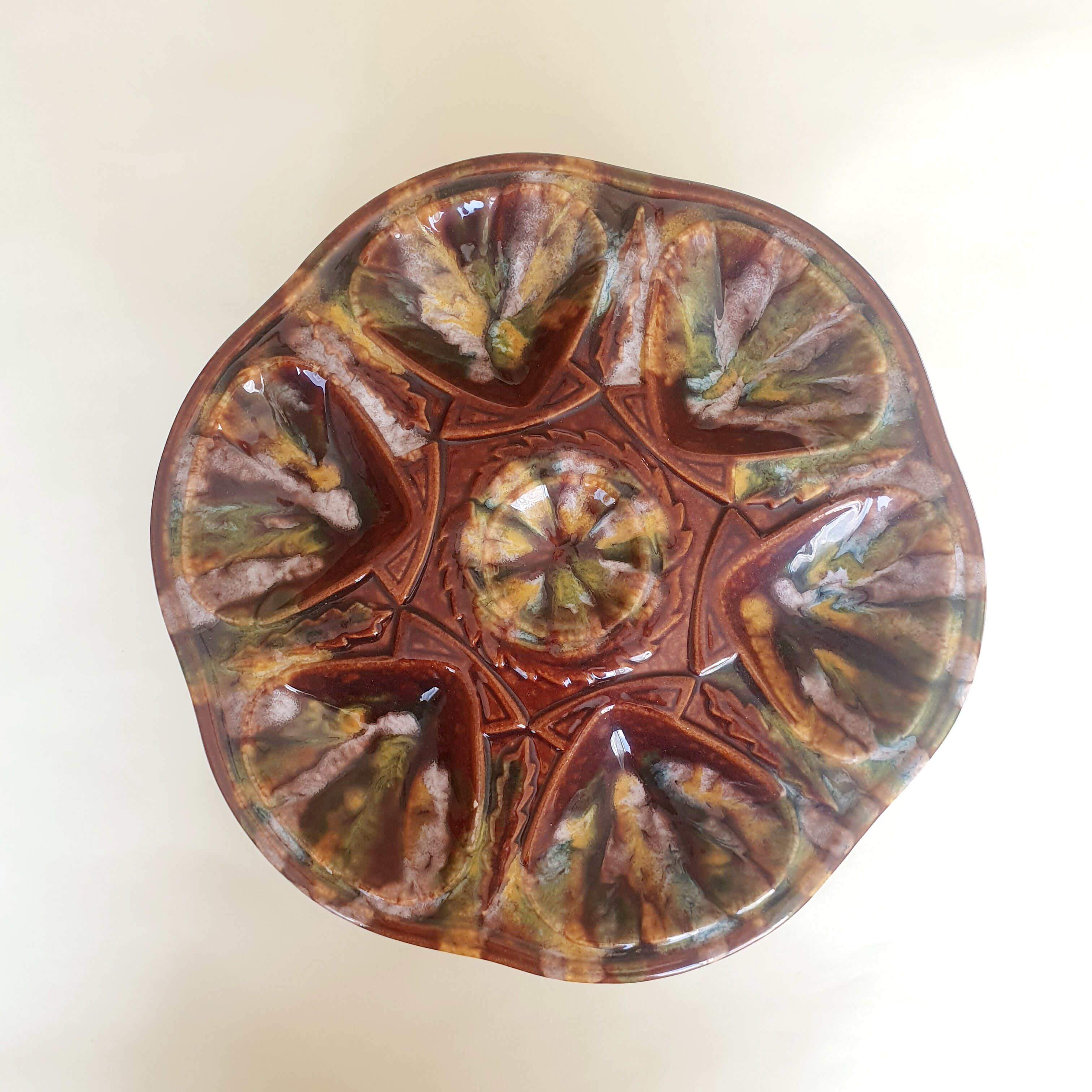 Ensemble de 6 assiettes barbotine coquilles saint jacques