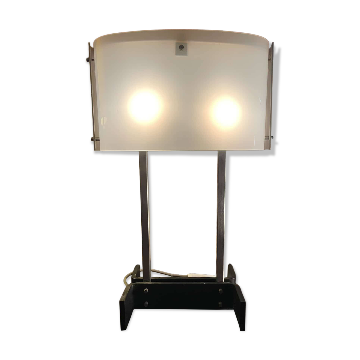 70's design lamp. Chrome with white and smoked grey Plexiglas.