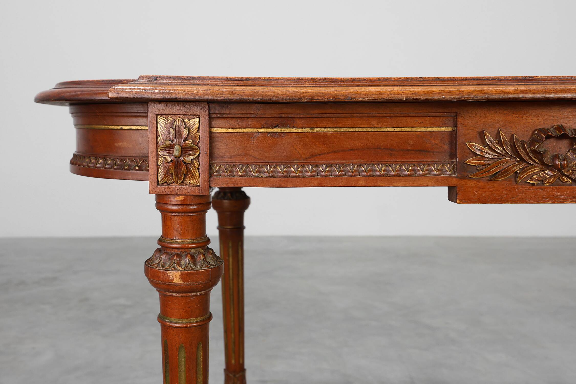 French Empire‑Style Oak Side Table with Gilt Details, ca. 1900
