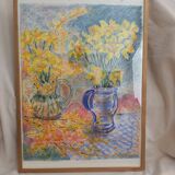 Still life in pastel, bouquet of flowers, spring, daffodils