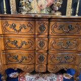 Louis XV style chest of drawers with crossbow front and 3 drawers in solid walnut