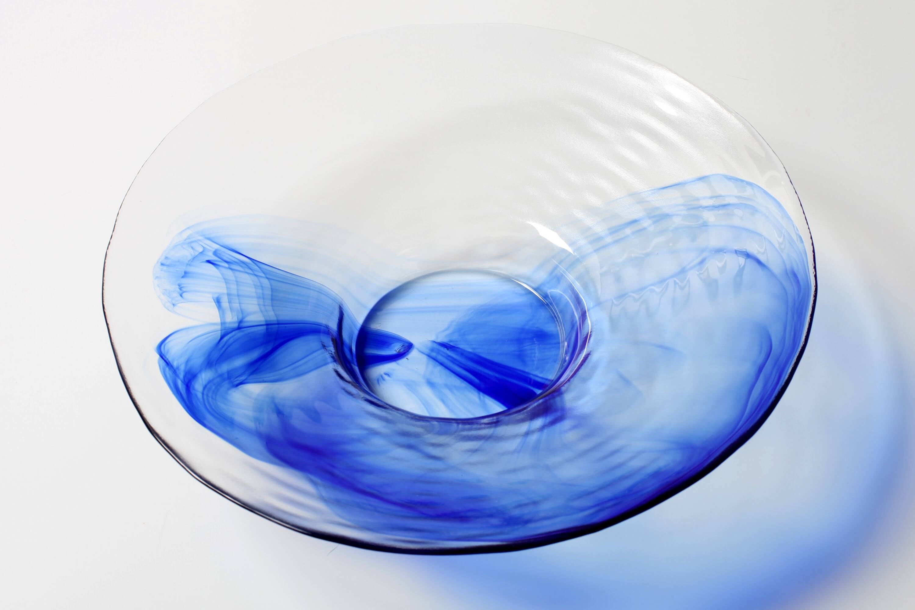 Vintage Bormioli Rocco Art Glass Bowl: Cobalt Blue Swirl Centerpiece