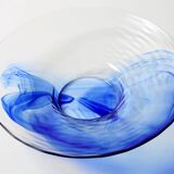 Vintage Bormioli Rocco Art Glass Bowl: Cobalt Blue Swirl Centerpiece
