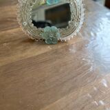 Venetian Murano mirror to stand or hang with blown flower decoration and friezes