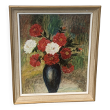 Painting, painting on canvas, still life, the bouquet of flowers painted on vintage canvas