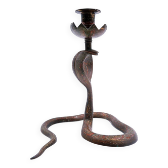 Bougeoir cobra en laiton, XXème s.