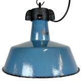 Industrial Blue Enamel Factory Lamp with Cast Iron Top, 1960s