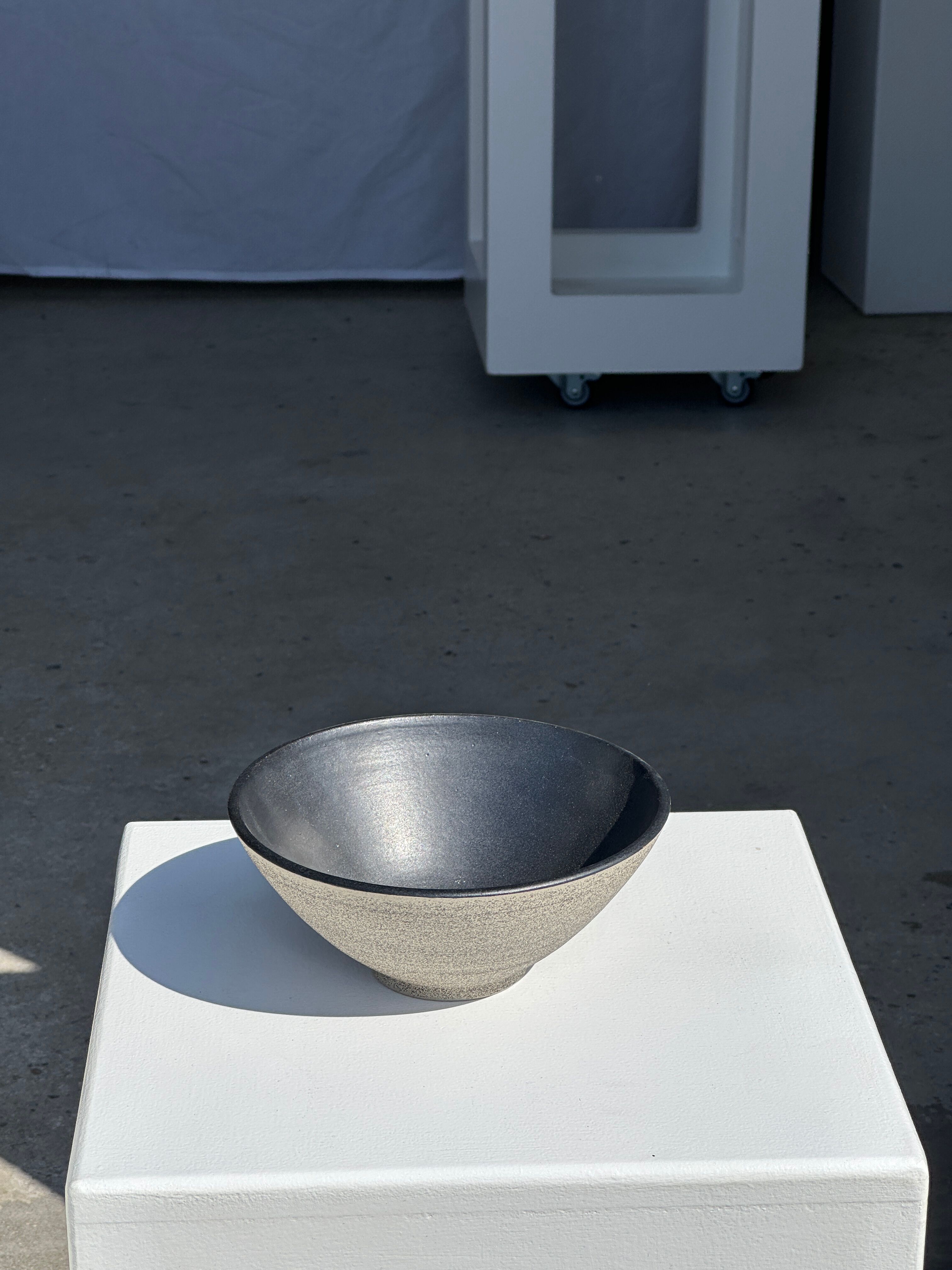 Duo of gray Indonesian ceramic bowls or salad bowls