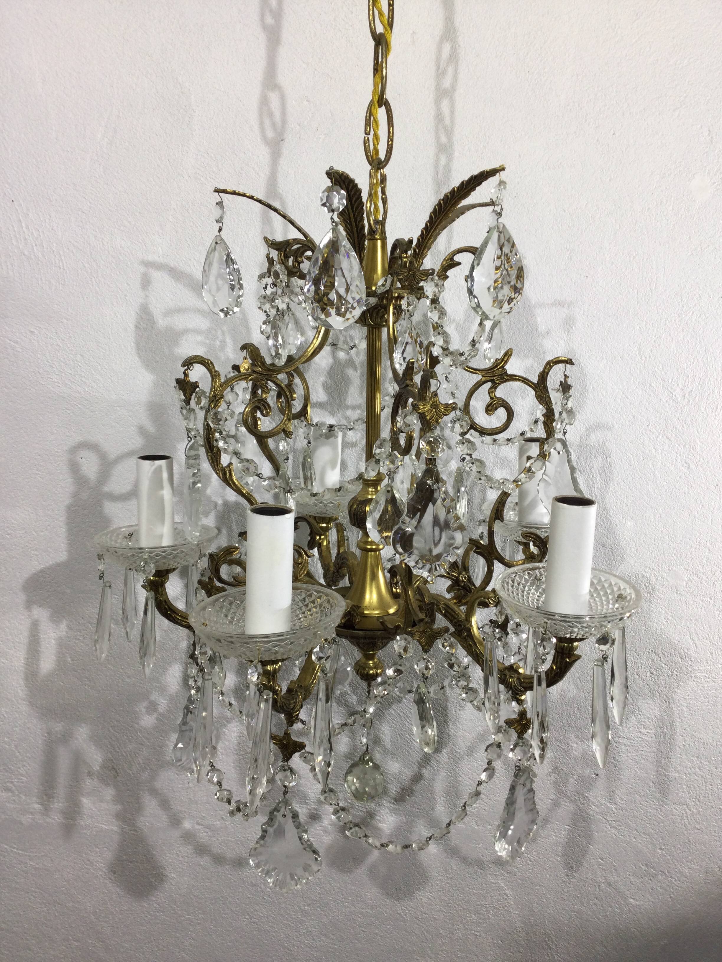 5 light bronze and crystal chandelier