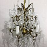 Lustre 5 lumières bronze et cristal