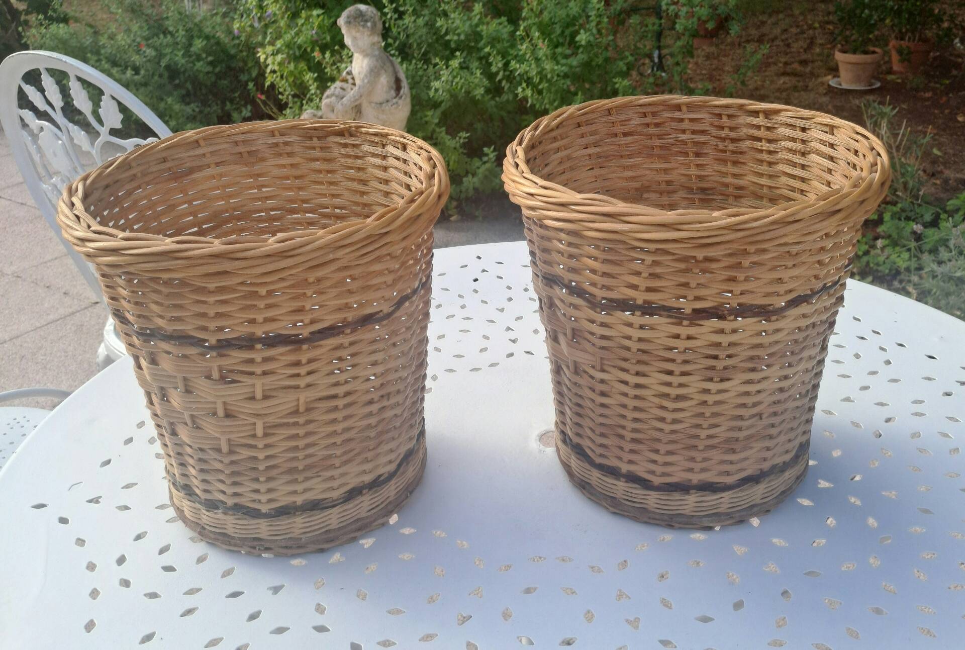 Pair of wicker plant pots