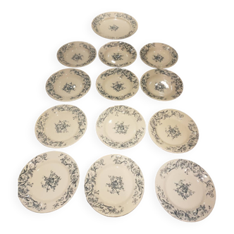 Service of old Gien earthenware plates and dishes