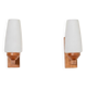 Pair of teak and opaline glass wall lamps, 1950s/1960s