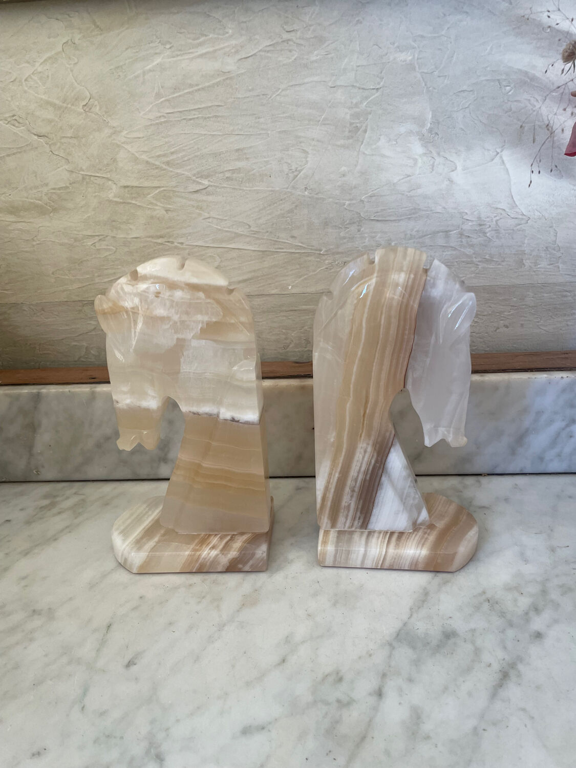 Pair of horse bookends in onyx