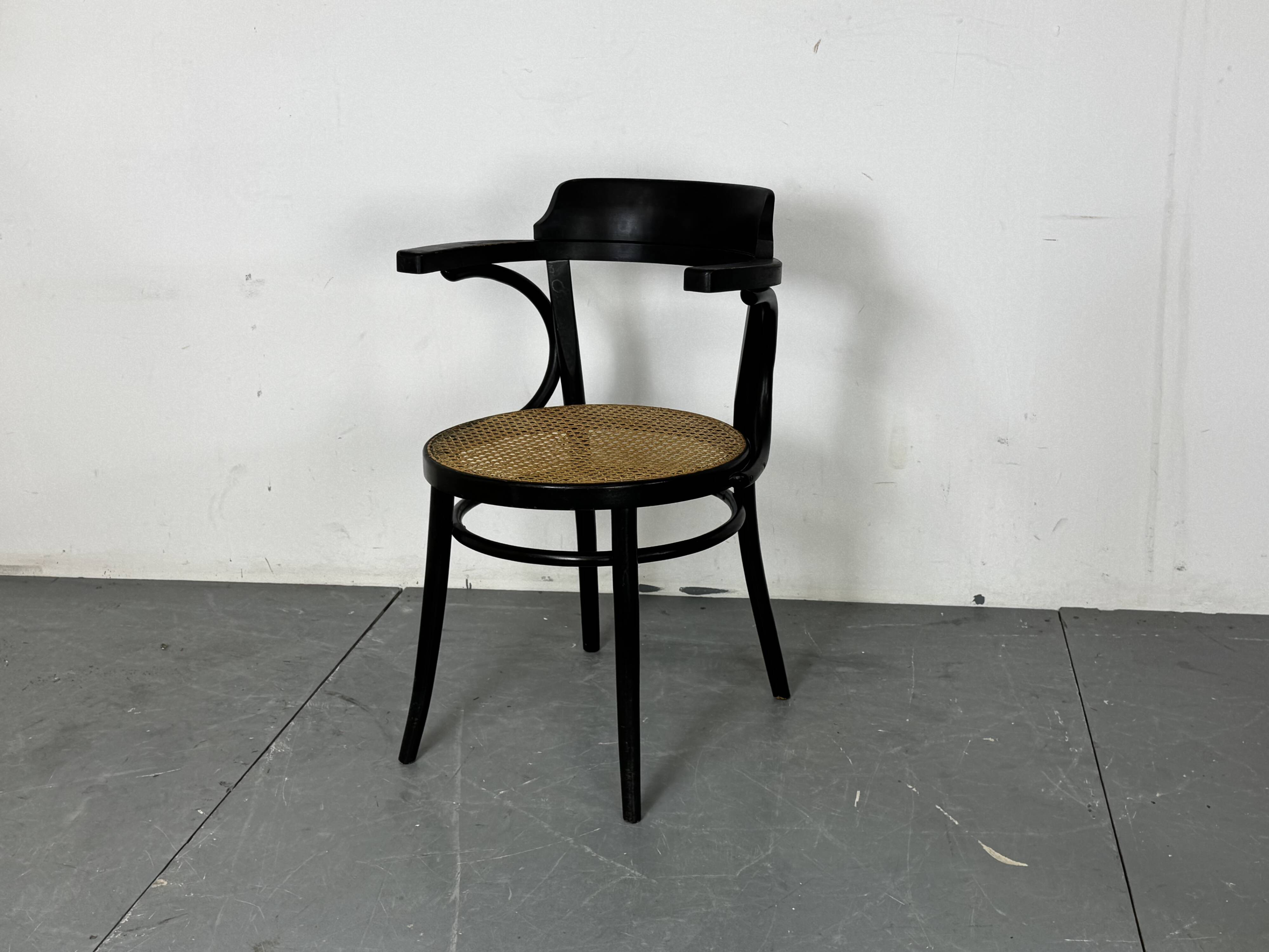 Bentwood mod 233 Black Desk Chair with Rattan Seat by Thonet, 1930s