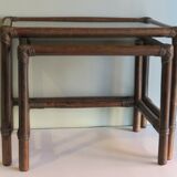 Suite de 2 tables d'appoint en bambou des années 1970