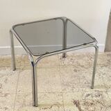 1970s coffee table glass and chrome steel
