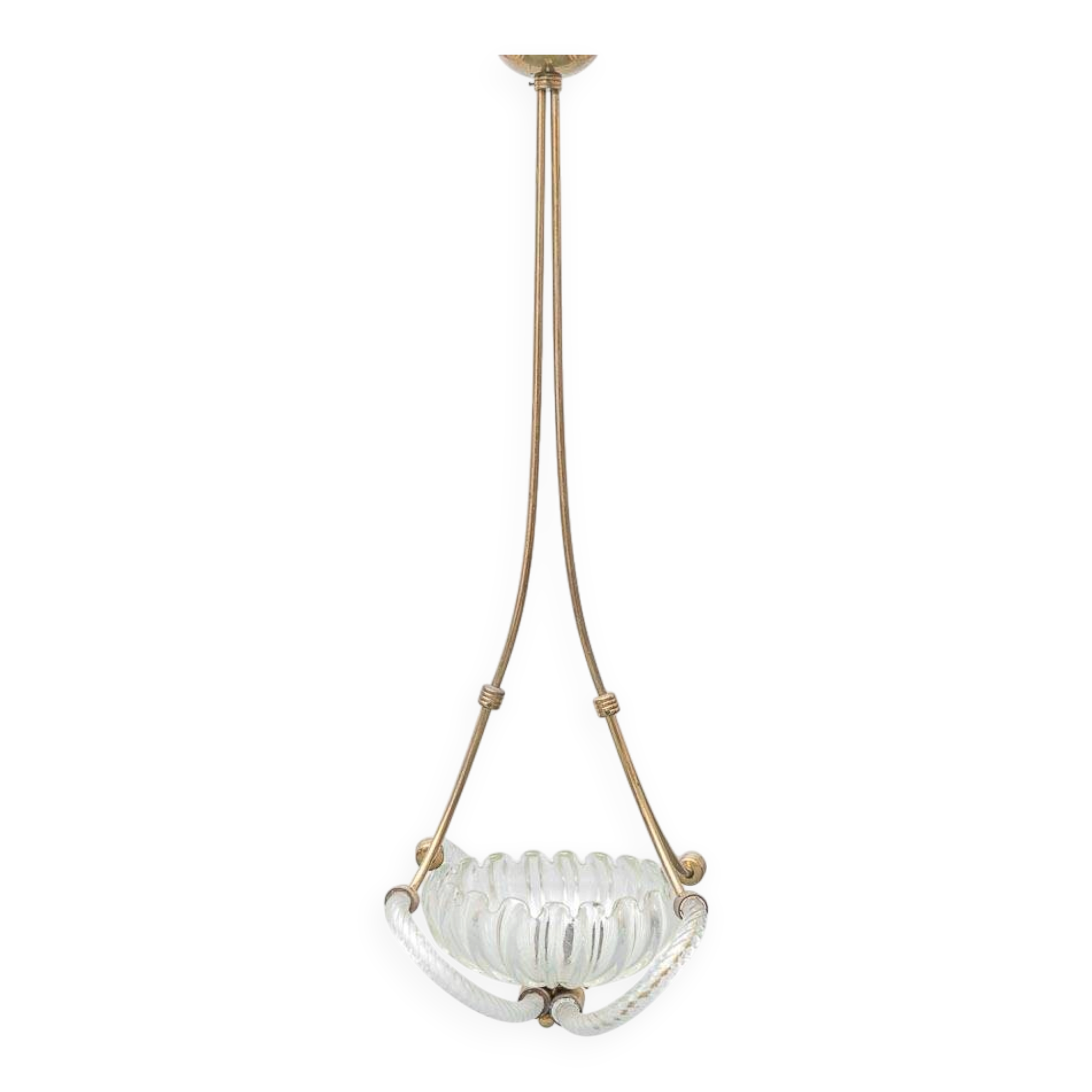 Vintage Barovier & Toso chandelier in transparent glass and brass, elegant 1940s design