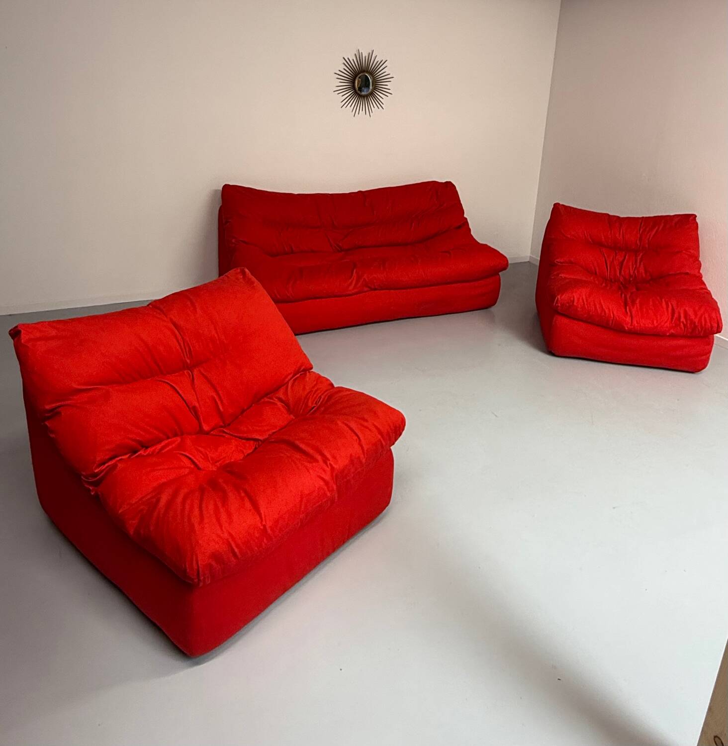 Living room sofa and 2 armchairs French design Steiner 70s vintage fabric