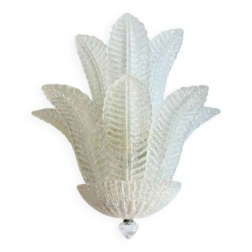 Venetian Transparent “Graniglia” Leaves” Murano Glass Wall Sconce by Simoen