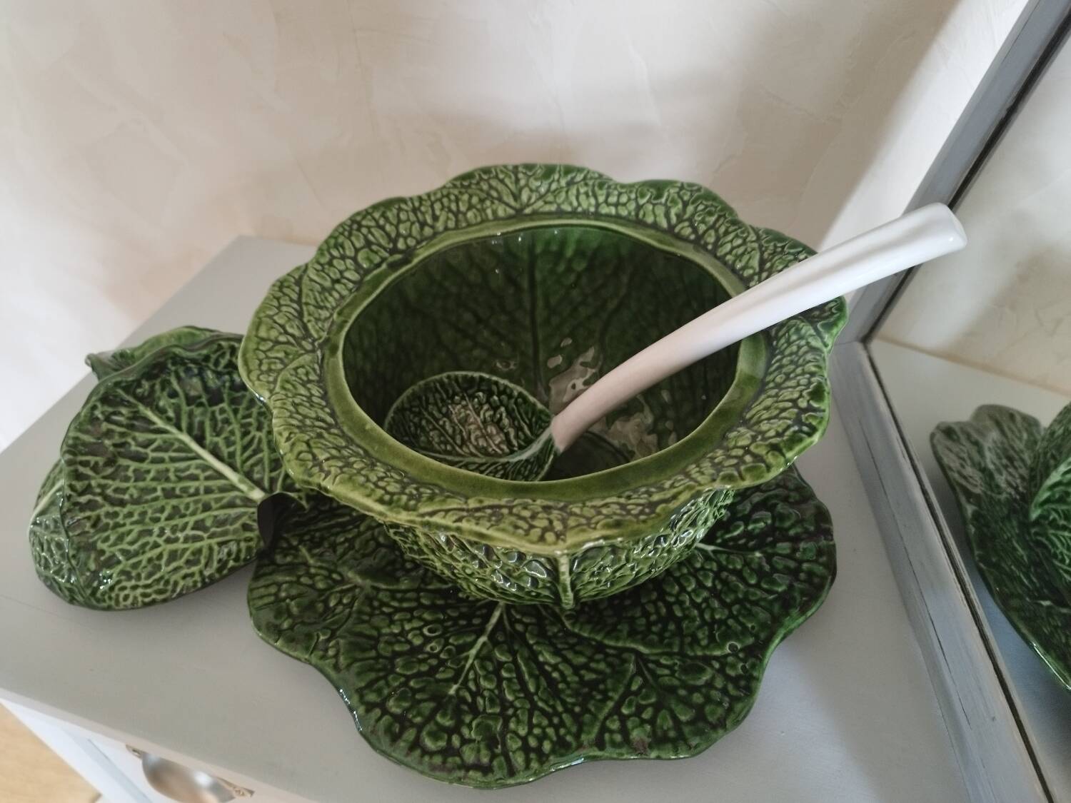 Green Cabbage Barbotine Soup Tureen