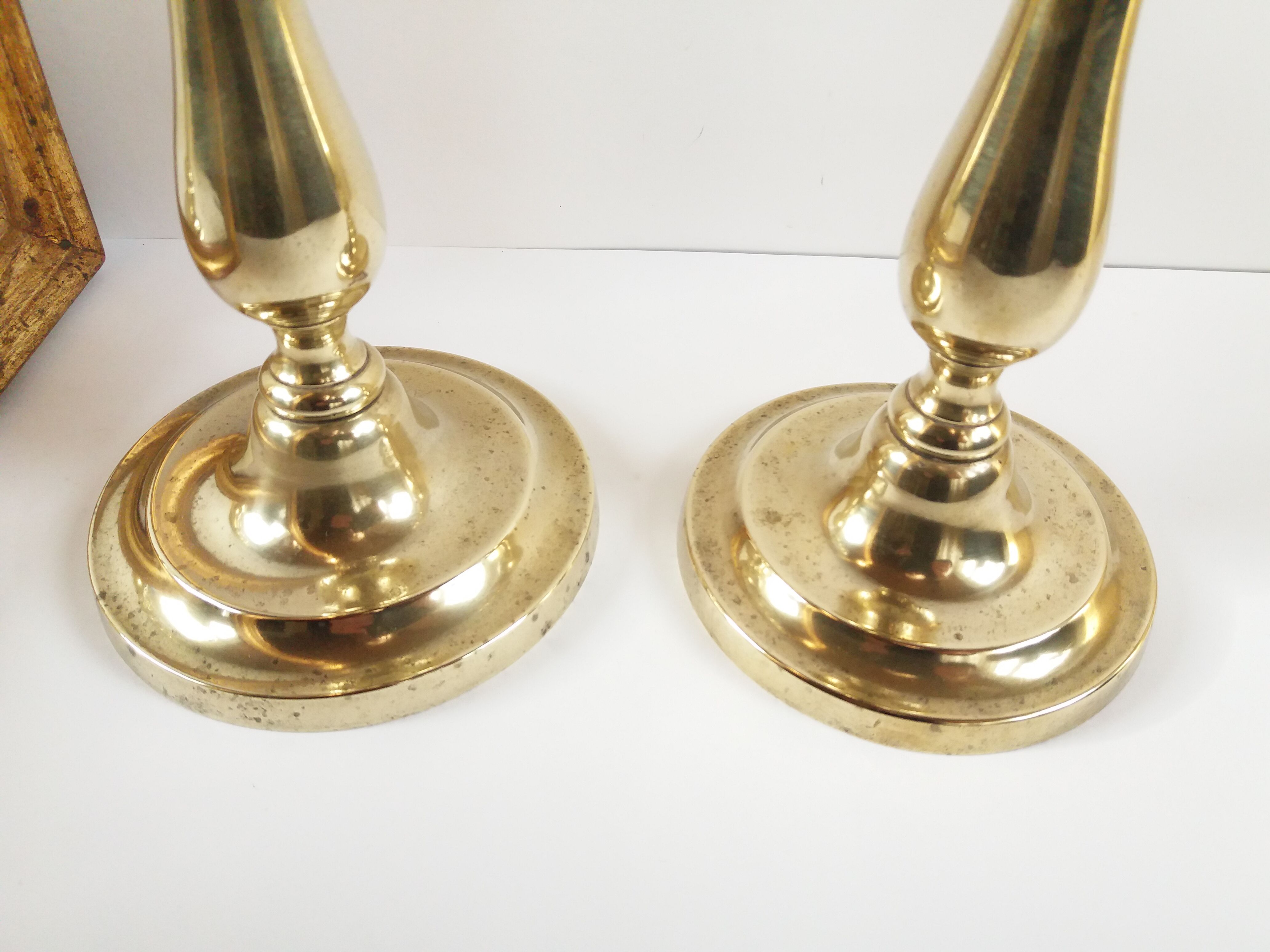 Pair Golden Brass Candlesticks