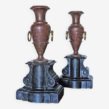 Vases à l'Antique En Marbre Griotte Et Marbre Noir, Grand Tour, XIXème