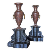 Antique Vases In Griotte Marble And Black Marble, Grand Tour, 19th Century
