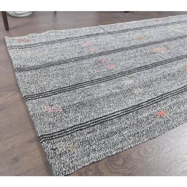1970s Grey Natural Turkish Hand-Knotted Runner Rug 79x270