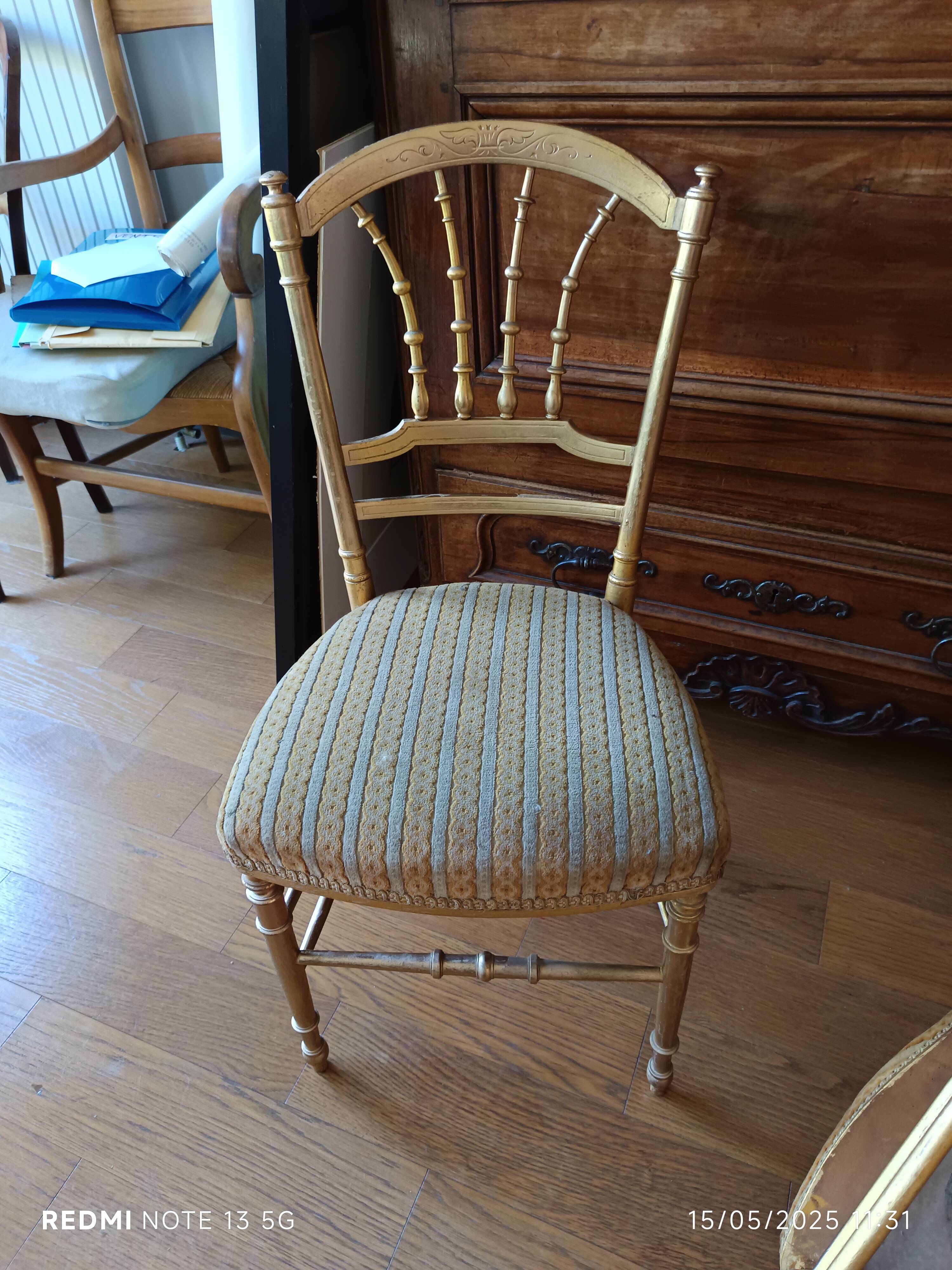 Pair of gilded Napoleon III chairs stamped Au Bon Marché Paris